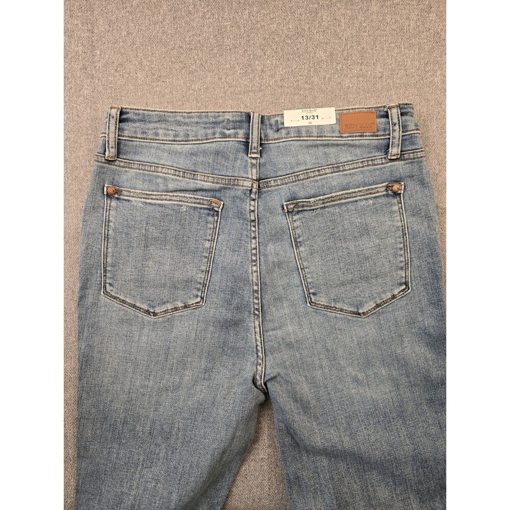 Judy Blue High Waist Control Top Skinny Jeans Medium Blue Distressed Size 13/31 - Picture 5 of 9